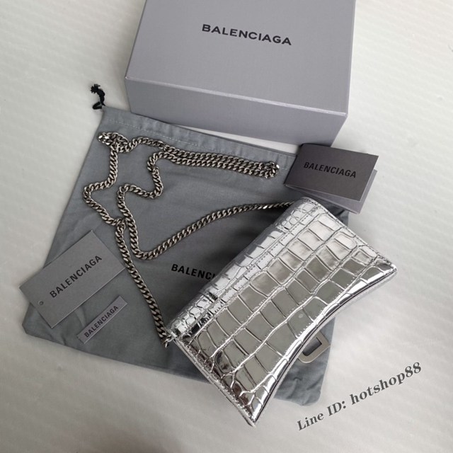 Balenciaga專櫃爆款鱷魚紋銀色銀扣Hourglass mini鏈帶包 巴黎世家鏈條沙漏包 fyj1472